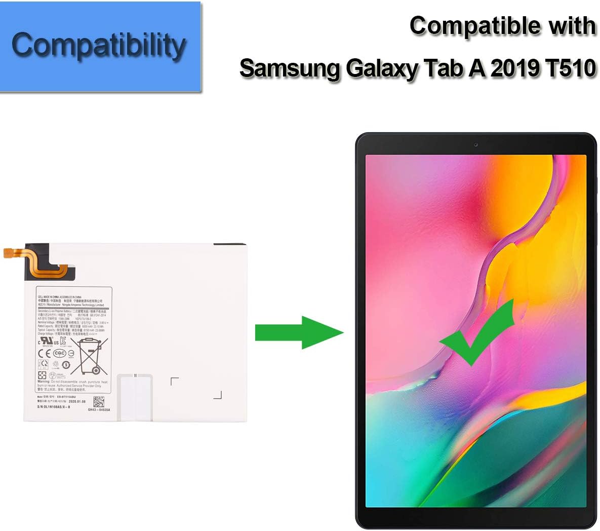 High quality battery Battery EB-BT515ABU Compatible with Samsung Galaxy Tab A 2019 T510 T515 with Tools - Image 4