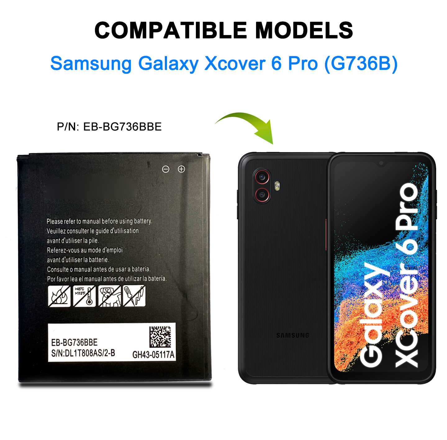 Replacement Battery Compatible with Samsung Galaxy Xcover 6 Pro 5G / Xcover6 Pro/Xcover Pro 2 SM-G736B EB-BG736BBE with Toolkit