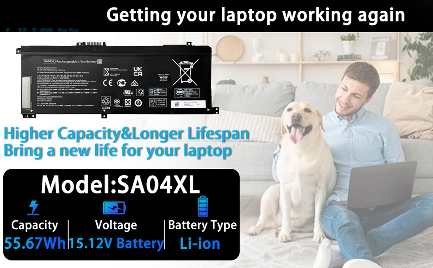 Genuine SA04XL Laptop Battery for HP Envy X360 15-DR Series – 15.12V 55.67Wh