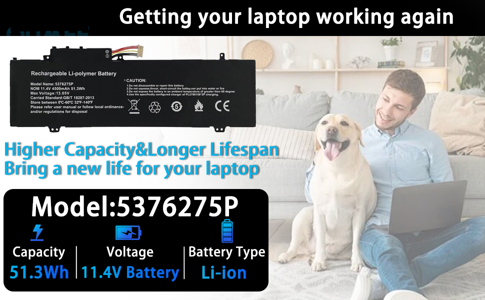 5376275P Laptop Battery for Gateway GWTN141-10BK GWTN141-4 GWTN156-5BL | 11.4V 51.3Wh Replacement