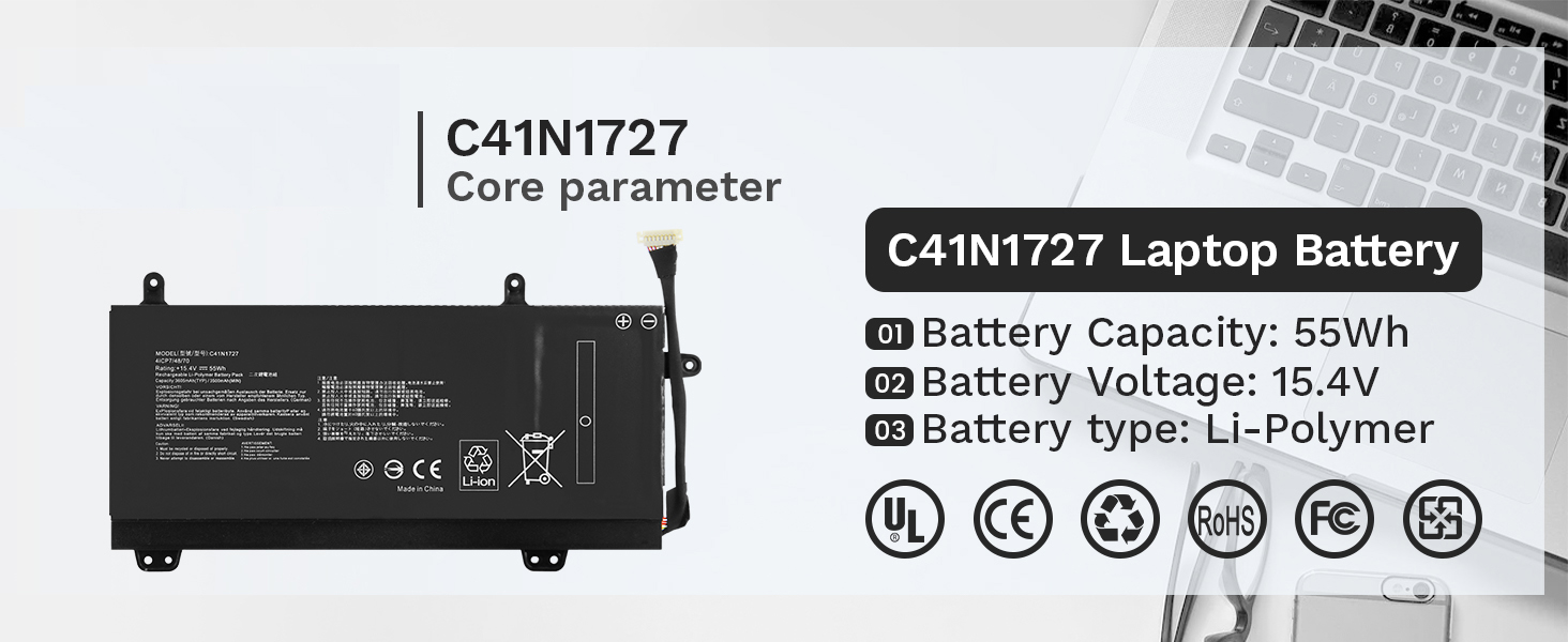 Genuine C41N1727 Laptop Battery for Asus Zephyrus M GM501 / ROG GU501 Series 15.4V 55Wh