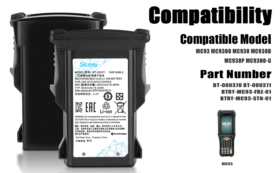 BT-000370 Replacement Battery for Zebra MC93 MC9300 MC930B MC930P MC93N0-G Barcode Scanner