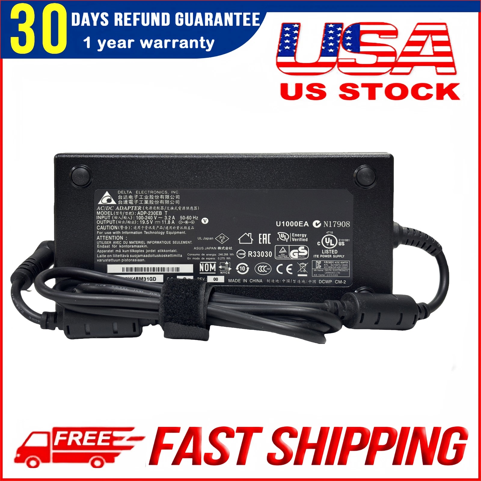 Genuine 230W MSI GE75 Raider AC Adapter – 11.8A ADP-230EB T Power Charger