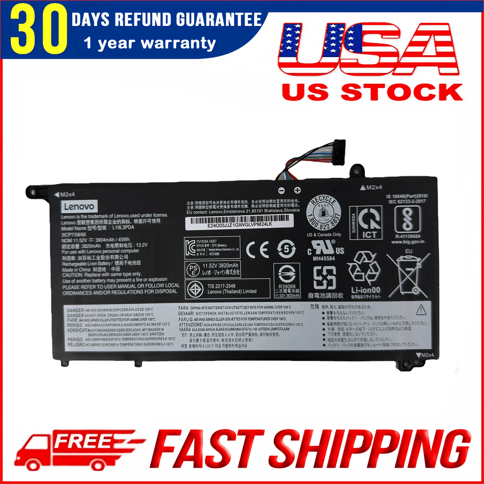 Genuine 45Wh L19C3PDA L19M3PDA Battery for Lenovo ThinkBook 14/15 G2 G3 | Original Replacement