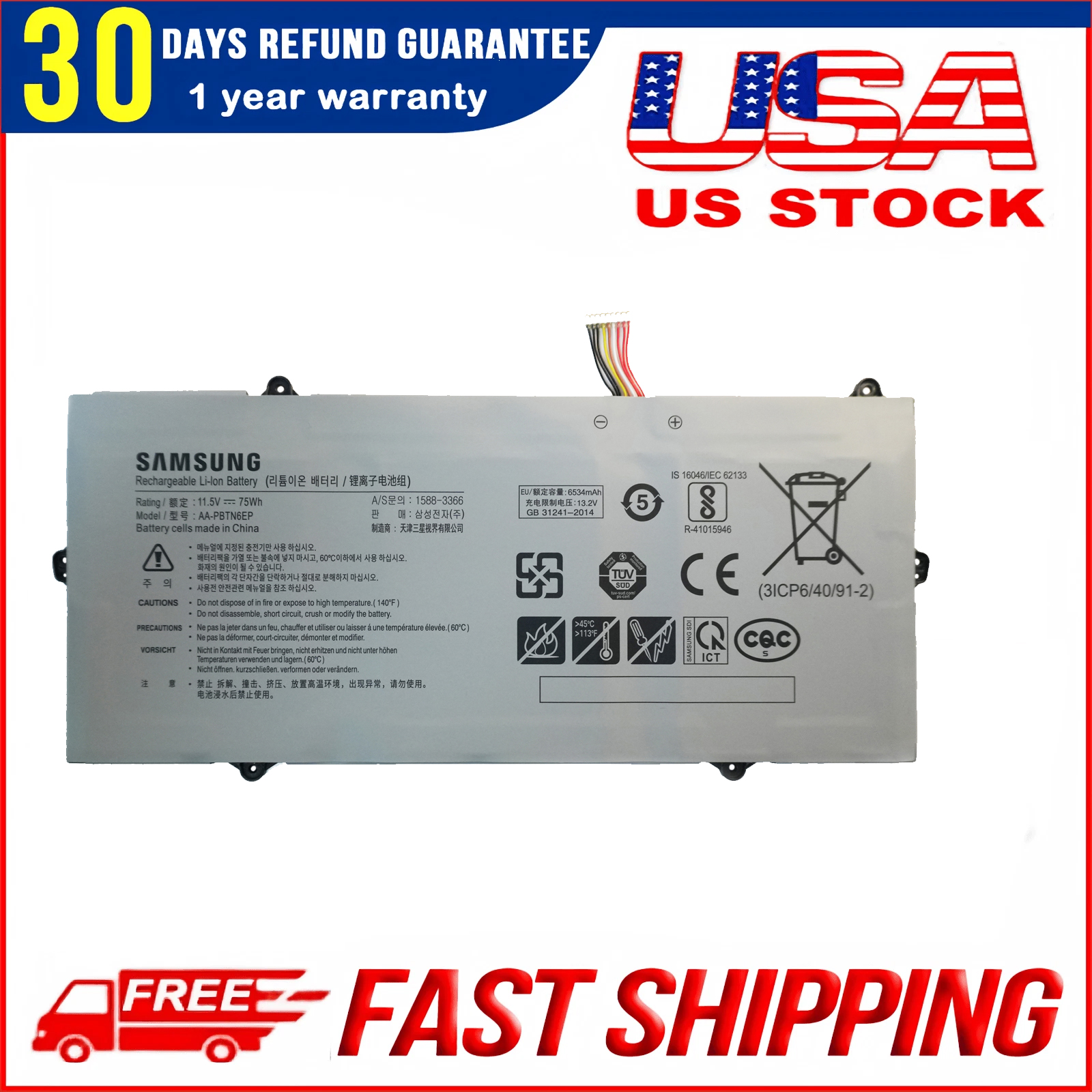 Genuine AA-PBTN6EP Battery for Samsung Notebook 9 NP900X3T NP900X5T-X01US 2018 Replacement