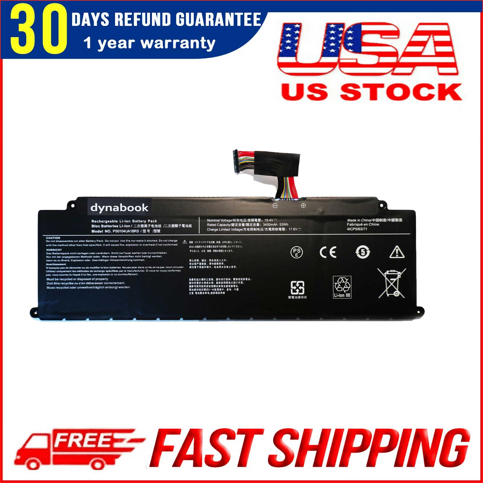 Genuine PS0104UA1BRS Battery Replacement 53Wh for Dynabook U30 / Tecra A40-J / A50-J