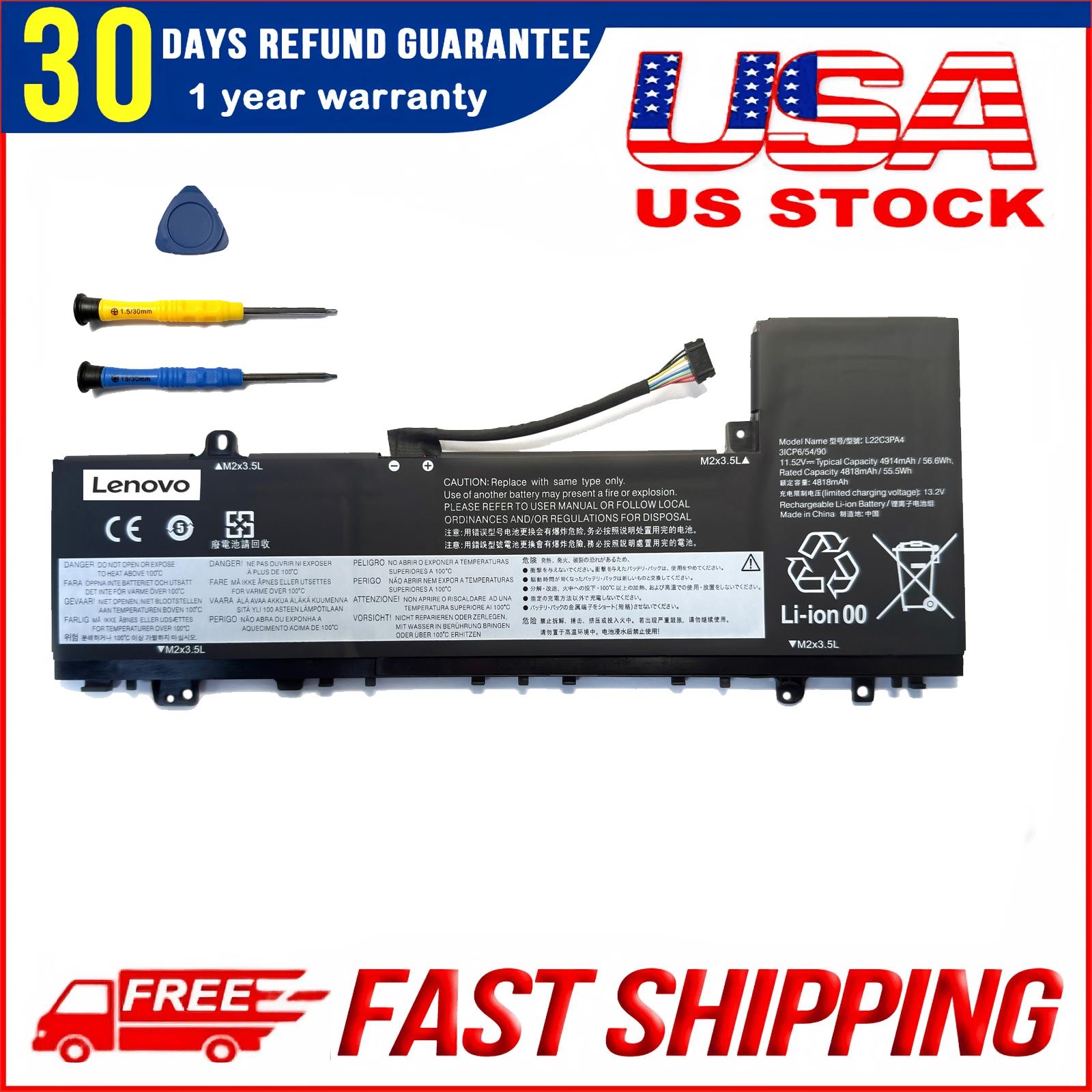 Genuine L22M3PA4 L22L3PA4 Battery for Lenovo IdeaPad Slim 5 16" | 56.6Wh