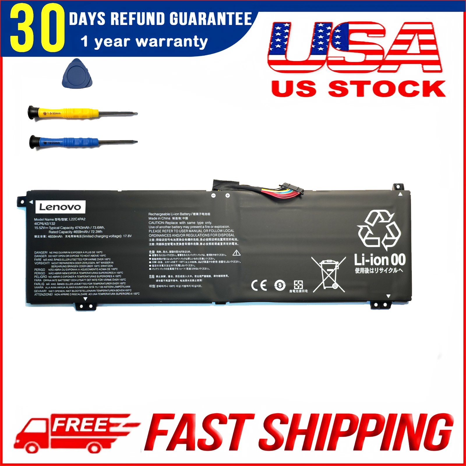 Genuine L22D4PA2 / L22C4PA2 Battery Replacement for Lenovo Legion Slim 5 14APH8 – 15.52V 73.6Wh