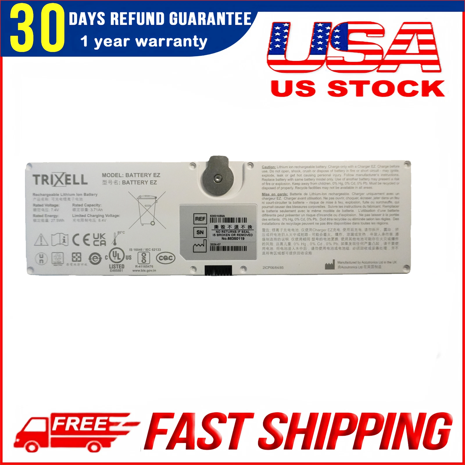 Genuine EZ Flat Panel Detector Battery for TRIXELL 3543PR REF 63631489A | Reliable Medical Imaging Power