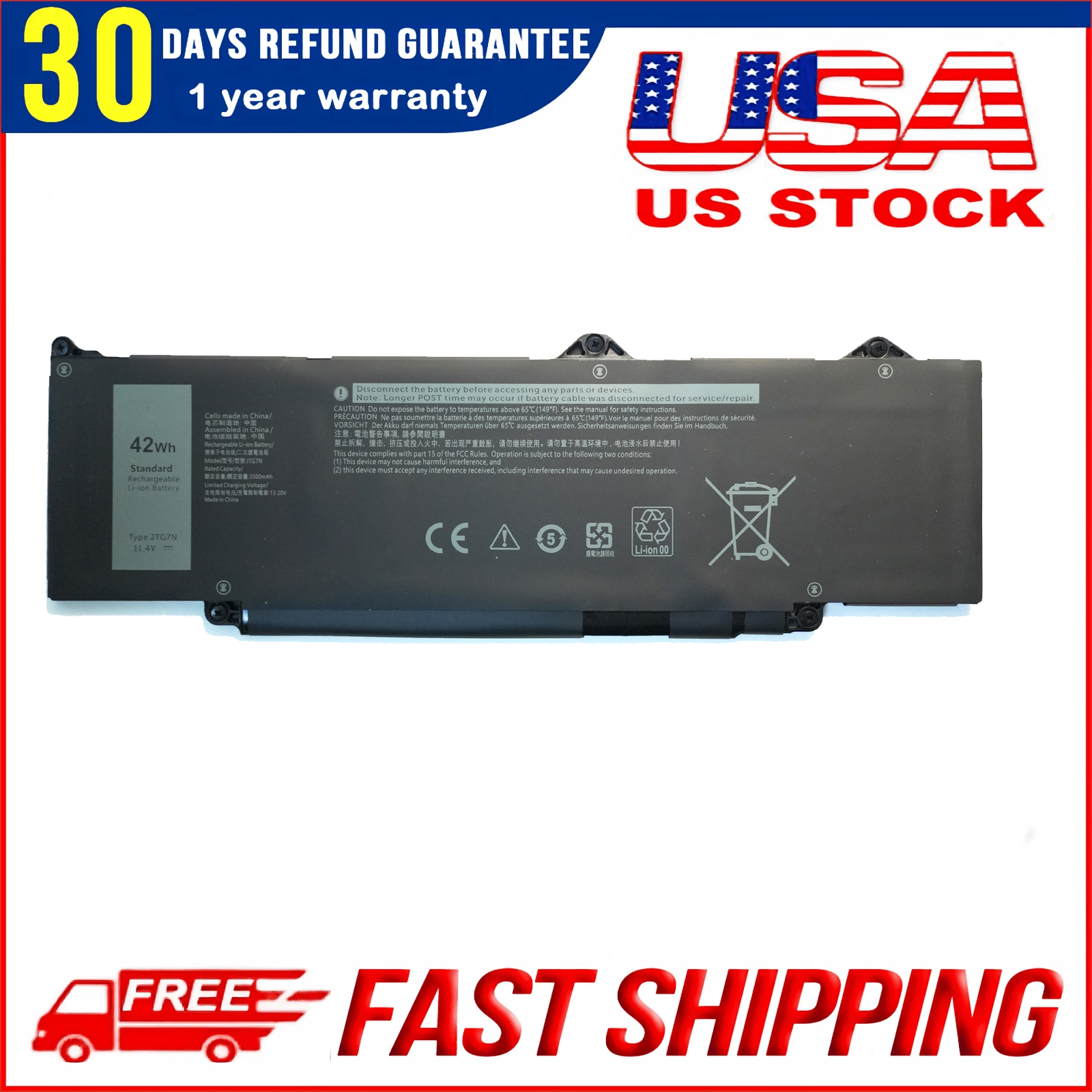 Genuine JTG7N 42Wh Battery Replacement for Dell Latitude 5340 5440 5540 & Precision 3490 Laptop