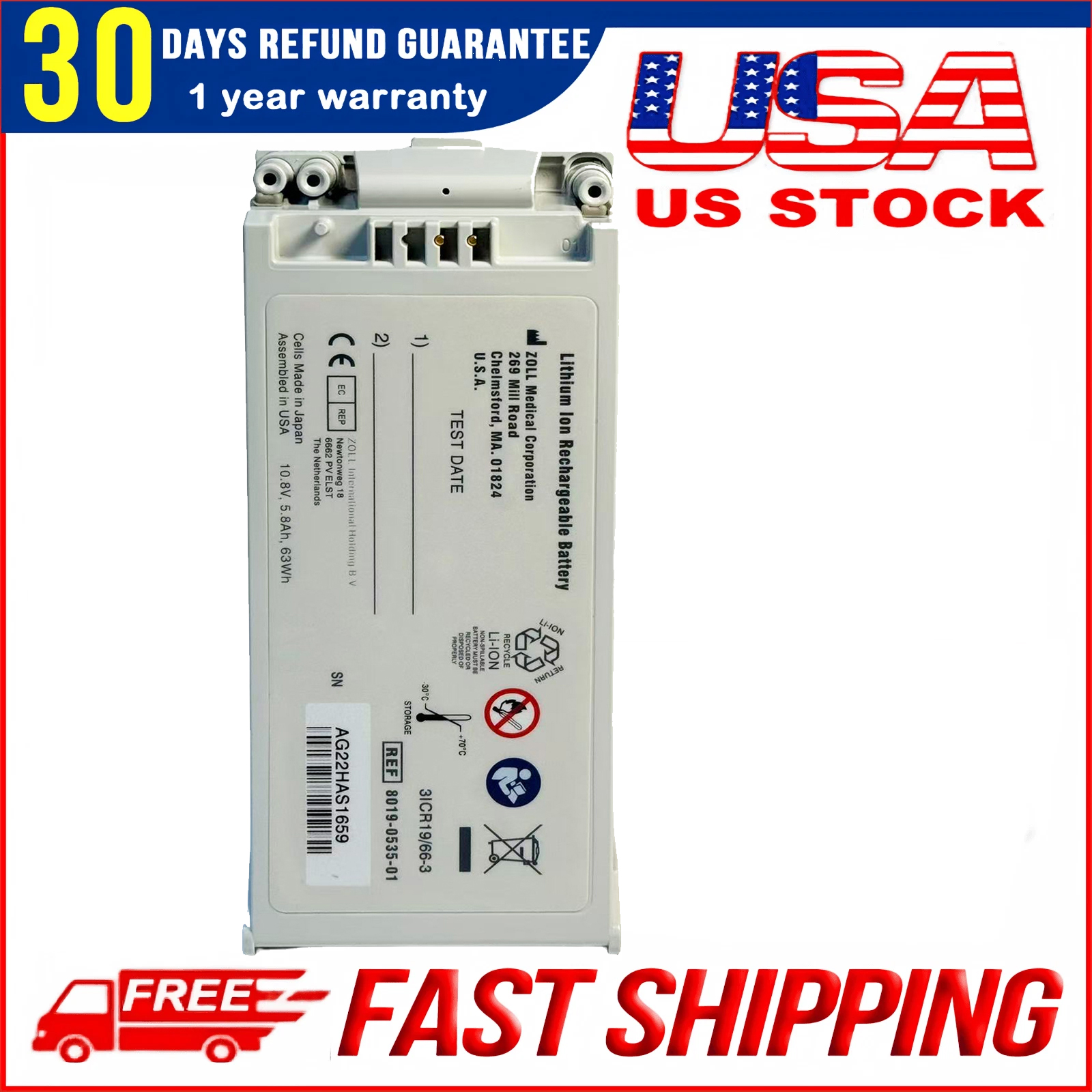 Rechargeable REF 8019-0535-01 Battery for Zoll SurePower E & R Series Defibrillator | 10.8V 5.8Ah Replacement Pack