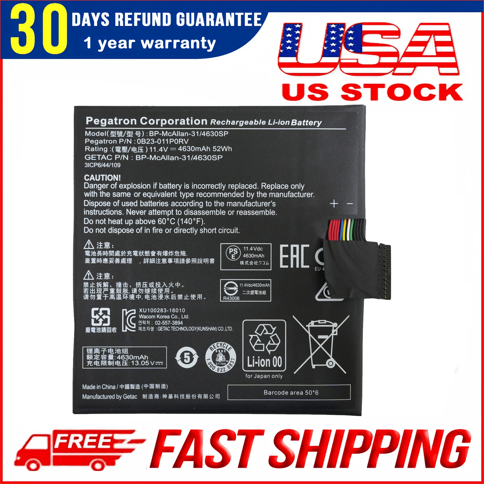 Original BP-McAllan-31/4630SP 0B23-011P0RV Battery for Getac Notebook – Genuine Replacement