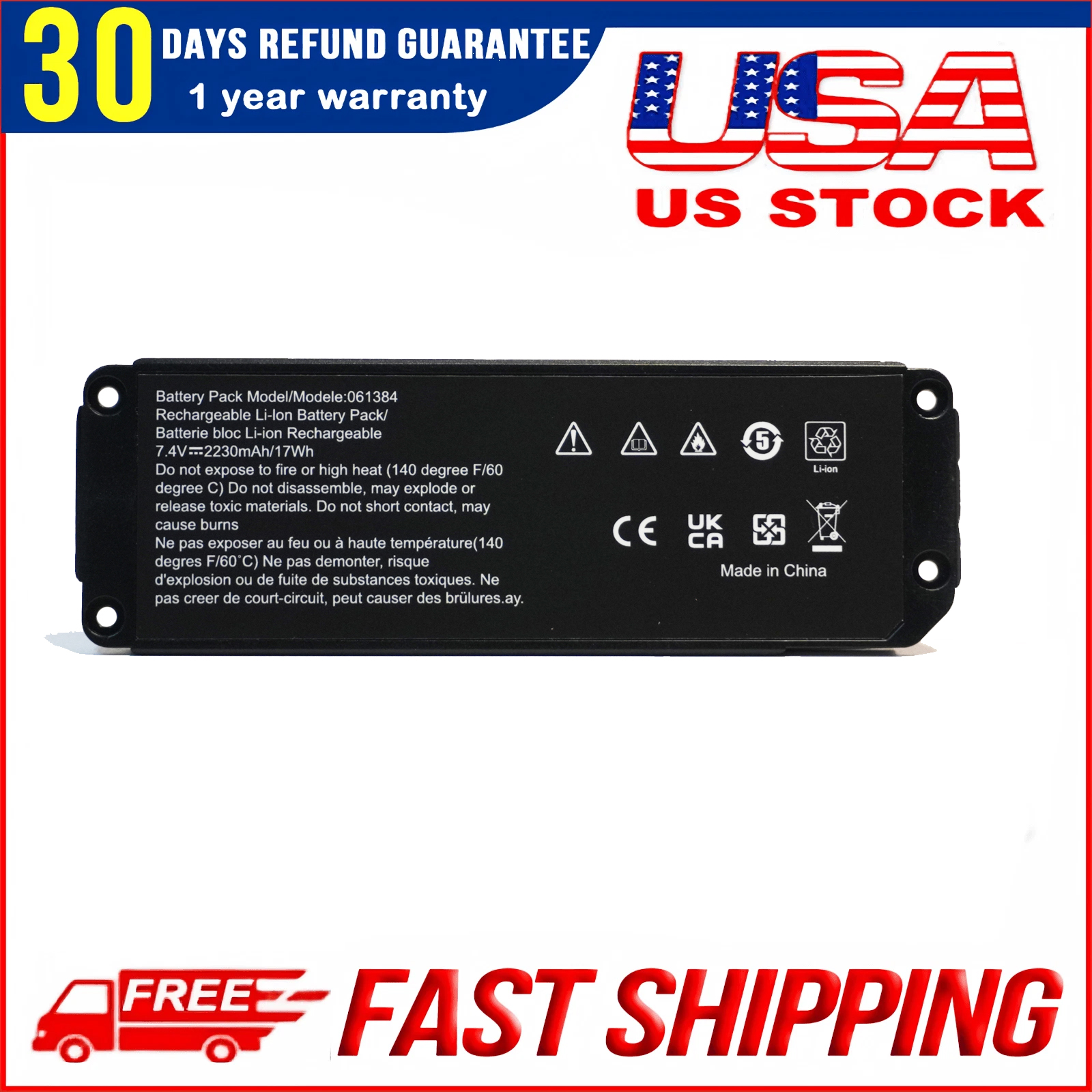 OEM 7.4V 17Wh Replacement Speaker Battery for Bose SoundLink (Fits 061384, 061385, 063287, 063404, 061386)