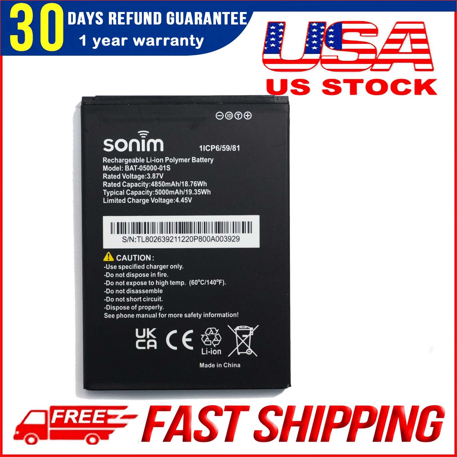 High‑Capacity Genuine SONIM XP10 XP9900 Replacement Battery BAT‑05000‑01S – 5000mAh Extended Power