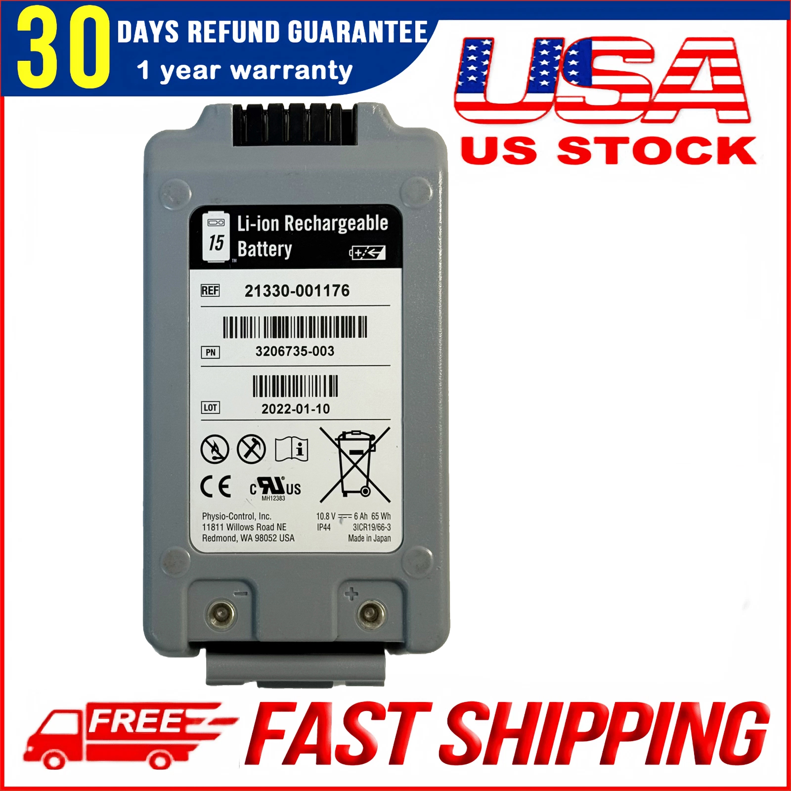 REF 21330-001176 LifePak 15 Replacement Battery | Compatible Physio-Control Monitor/Defibrillator Power Pack