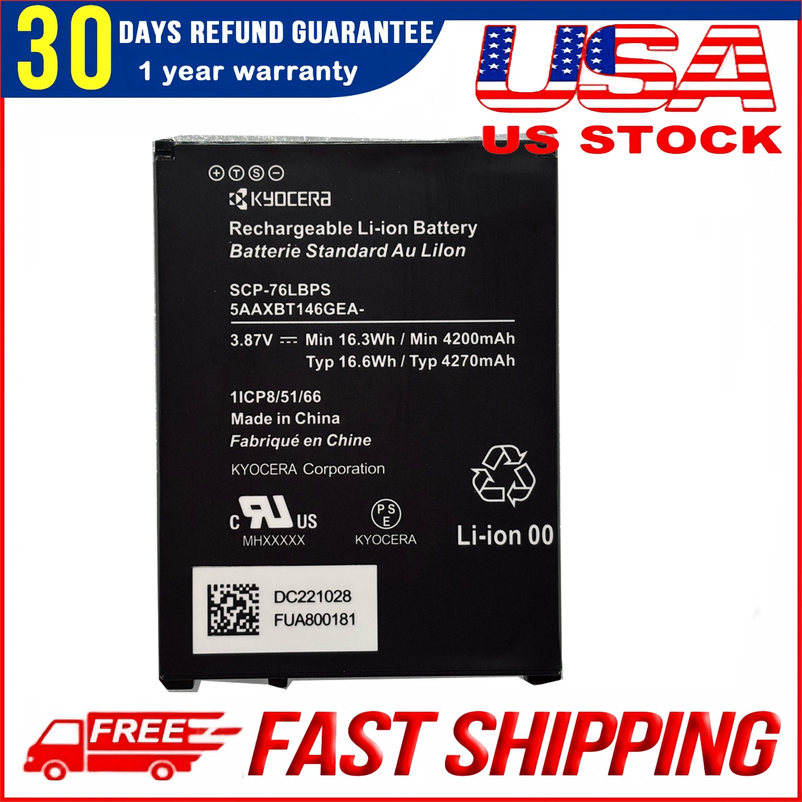 New OEM Original Kyocera Battery SCP‑76LBPS for E7200 DuraForce PRO 3 – Reliable Power Replacement
