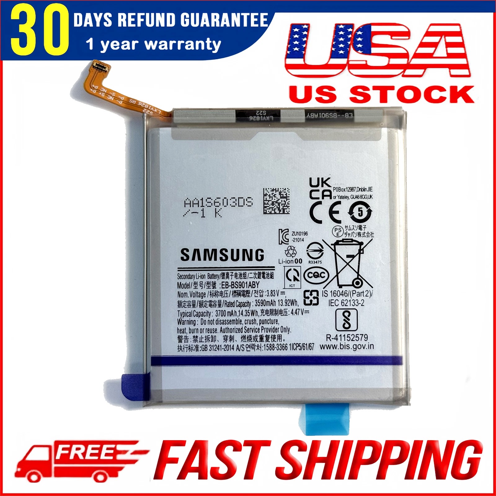 New Genuine EB-BS901ABY Battery for Samsung Galaxy S22 5G (SM-S901 / SM-S901U) – 3700mAh Original Replacement