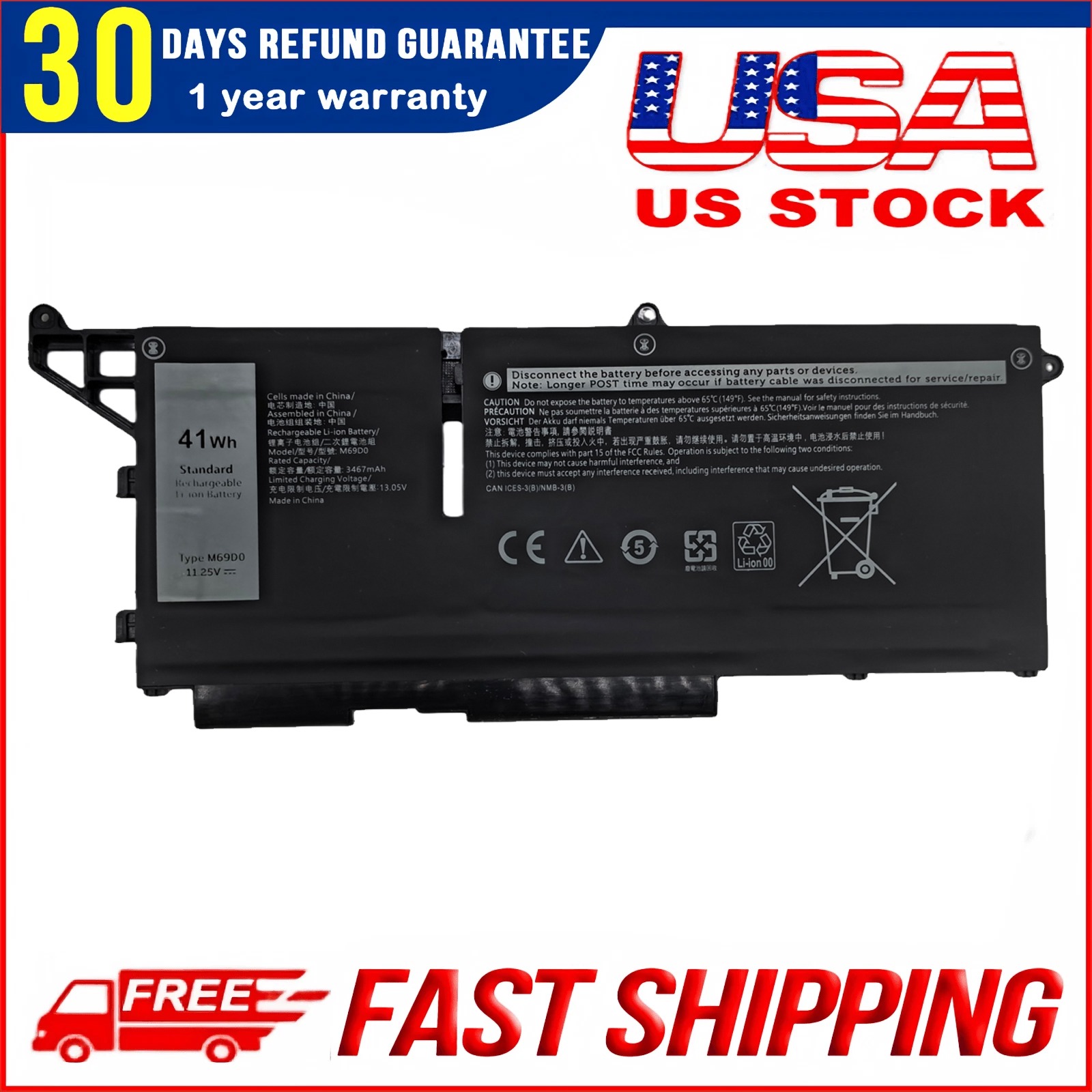 M69D0 Battery Replacement for Dell Latitude 5330 5430 5530 & Precision 3570