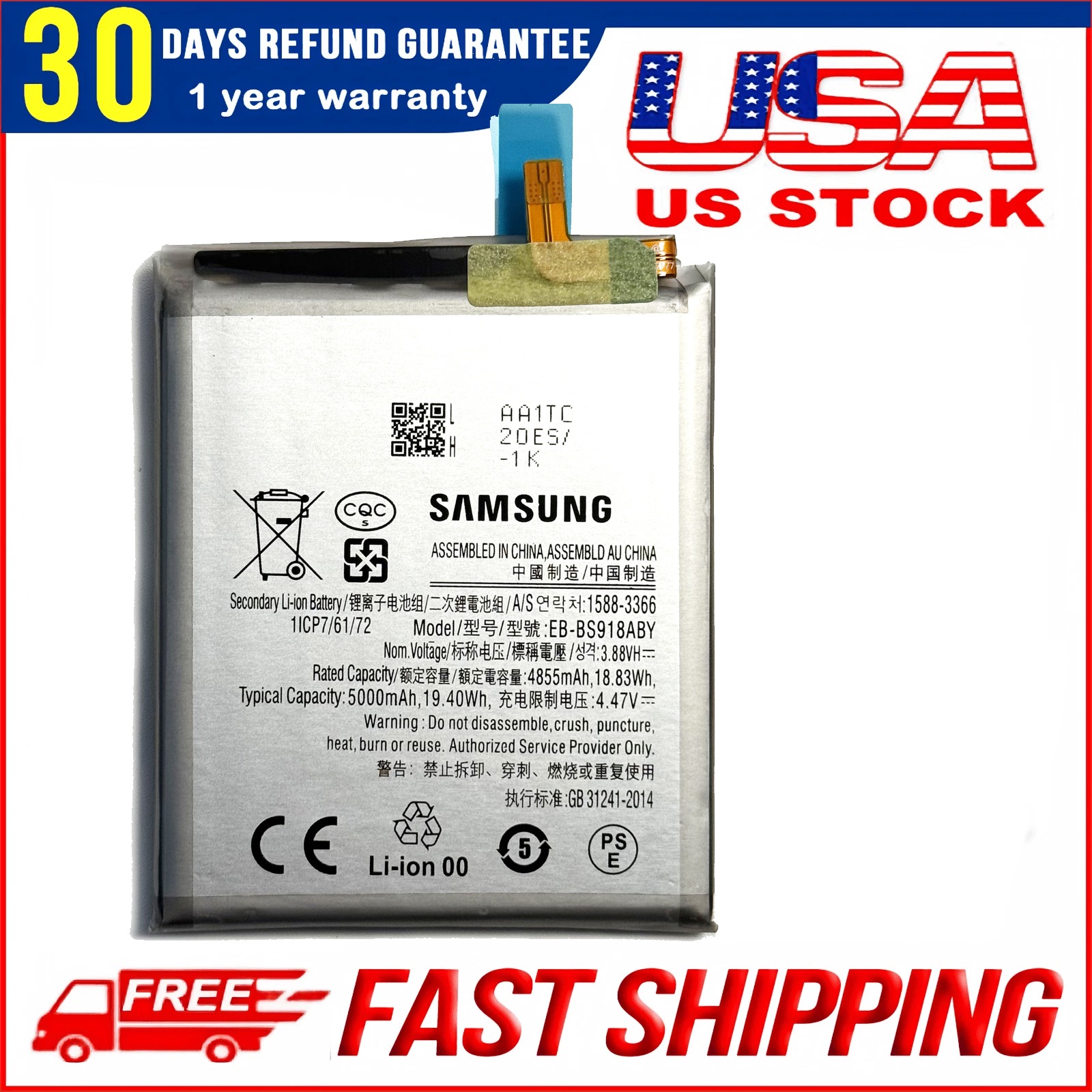 Original OEM EB-BS918ABY Replacement Battery for Samsung Galaxy S23 Ultra 5G S918 – 5000mAh