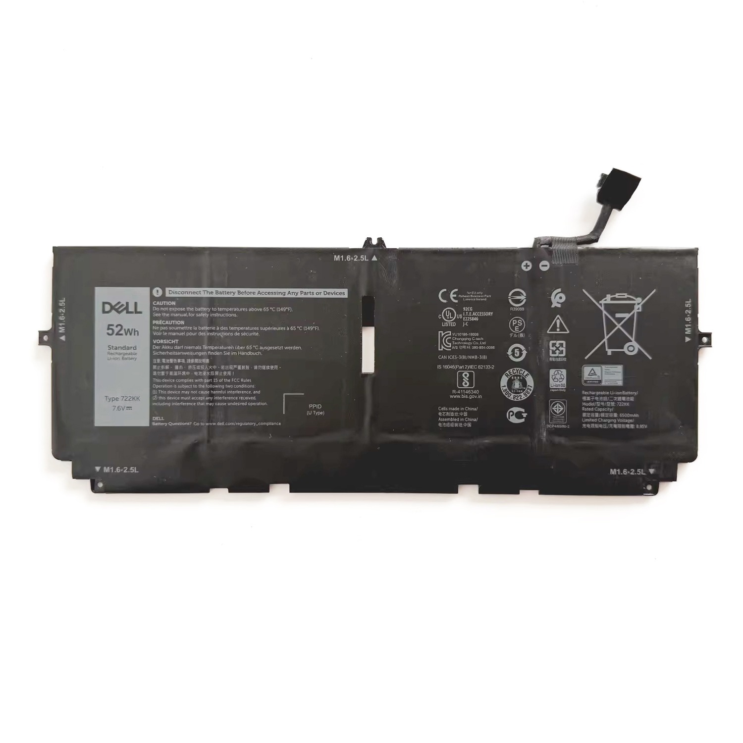 722KK 52Wh Battery for Dell XPS 13 9300 9310 9380 FP86V 2XXFW