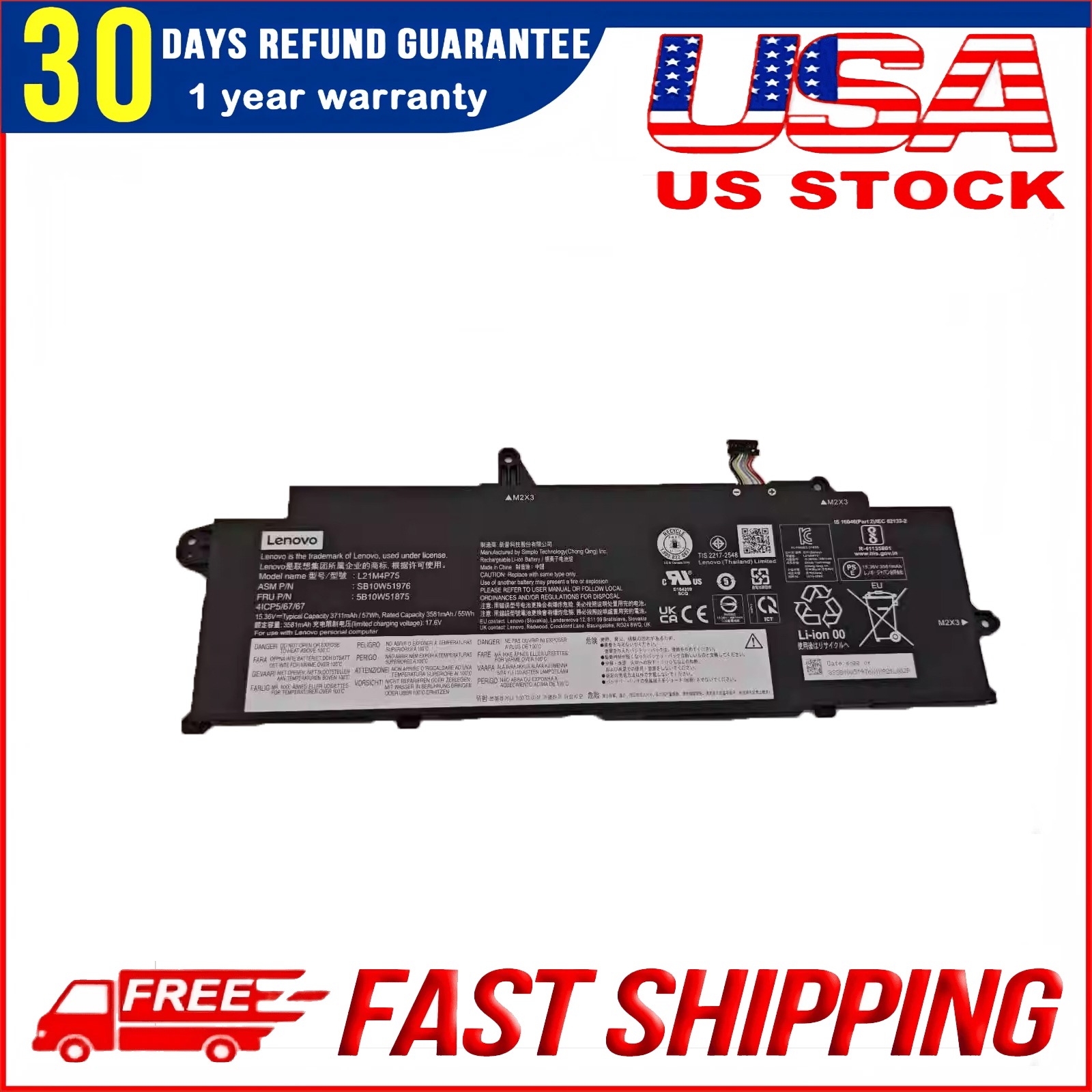 Genuine L21B4P71 Battery for Lenovo ThinkPad T14s Gen 3 Gen 4 57Wh Li-ion Replacement Battery