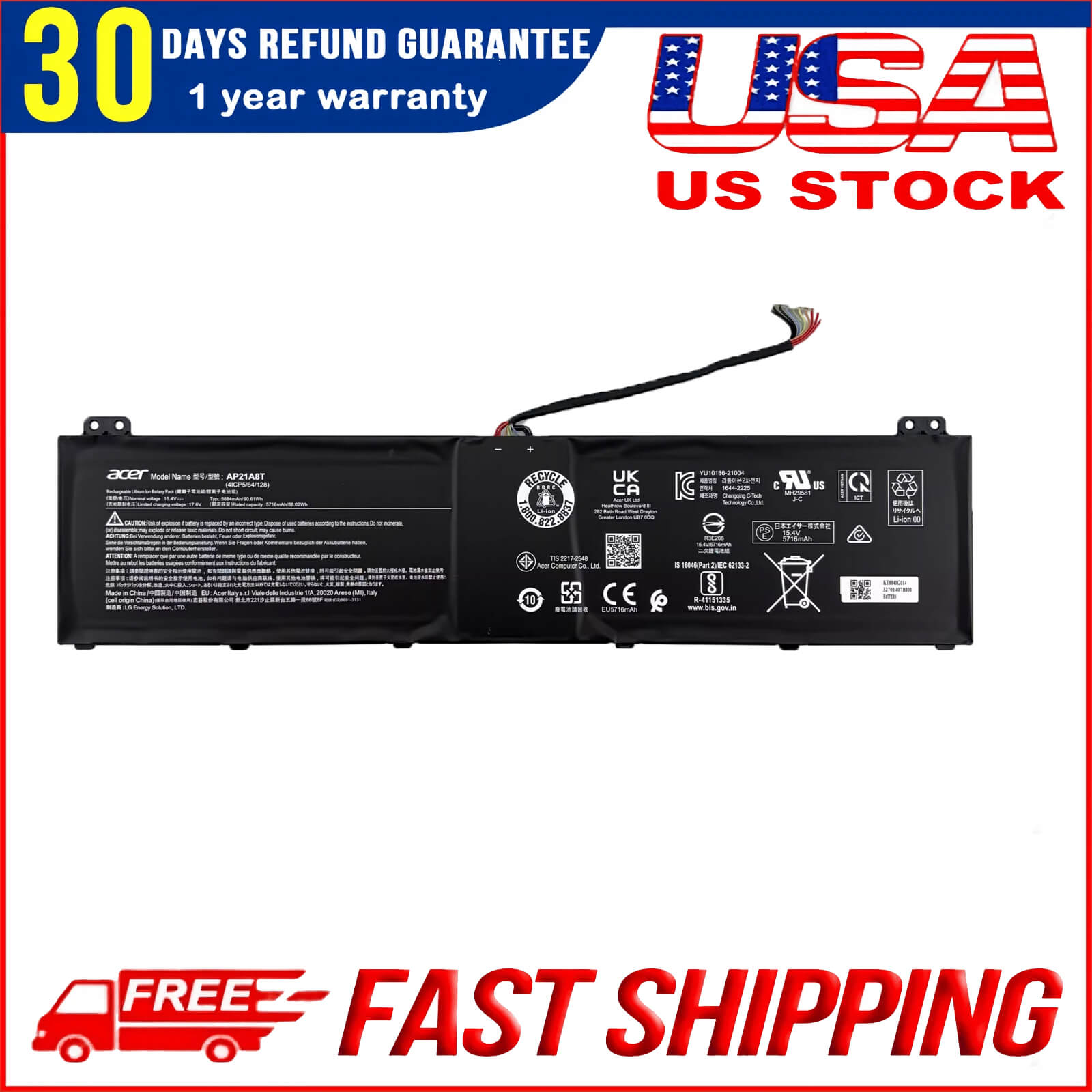 AP21A8T Battery for Acer Predator Helios 300 PH315-55 5716mAh